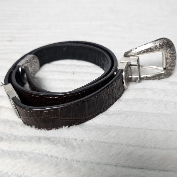 Accessories - Western Leather Belt 32 Brown Croc Embossed Silver Buckle Cowboy Cowgirl Rodeo